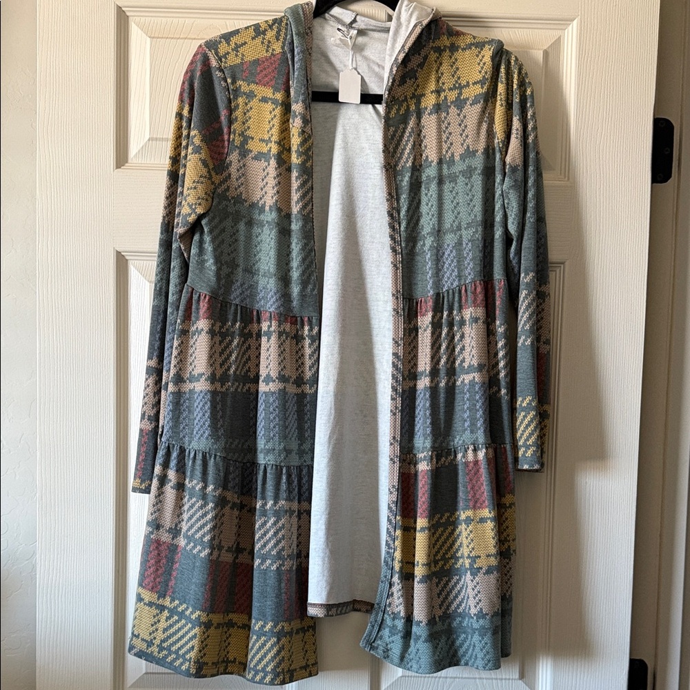 Chic Plaid Open Front Cardigan